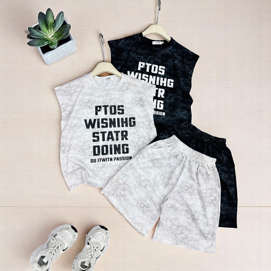 Bộ sát nách bé trai (17-60kg) in loang PTOS, chất cotton cao cấp mềm mát co giãn 4 chiều
