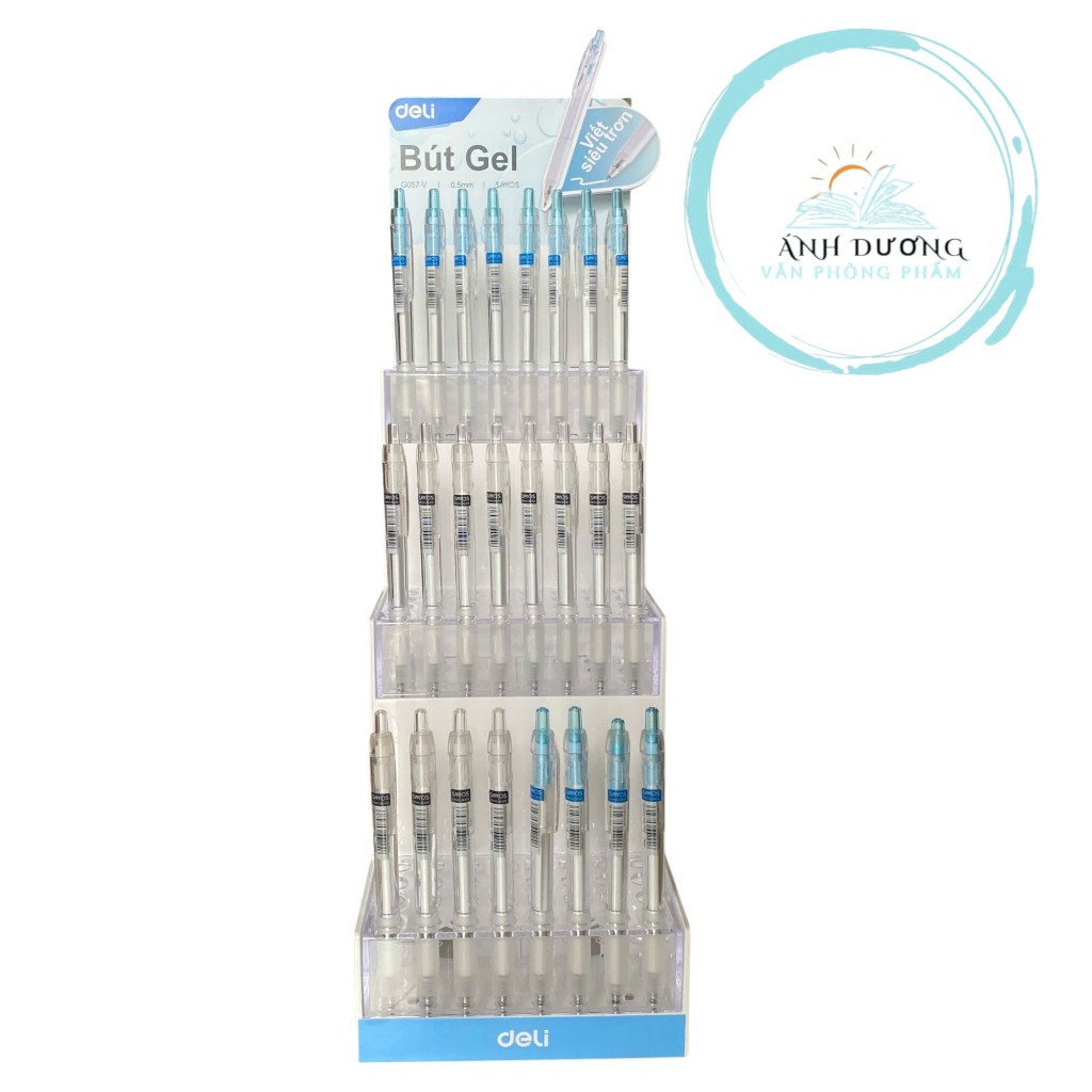 Set combo bút gel Deli G057-V, G575-JK, G118-V, bộ gồm 1 khay đựng bút, 8 hộp bút