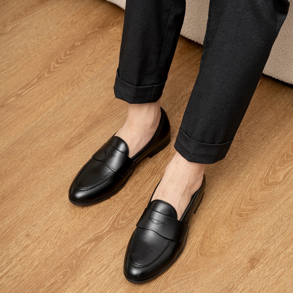 Giày Da Nam Chất Liệu Da Microfiber Cao Cấp Đế Cao Su Khâu Chắc Chắn Mã L234 Màu Đen