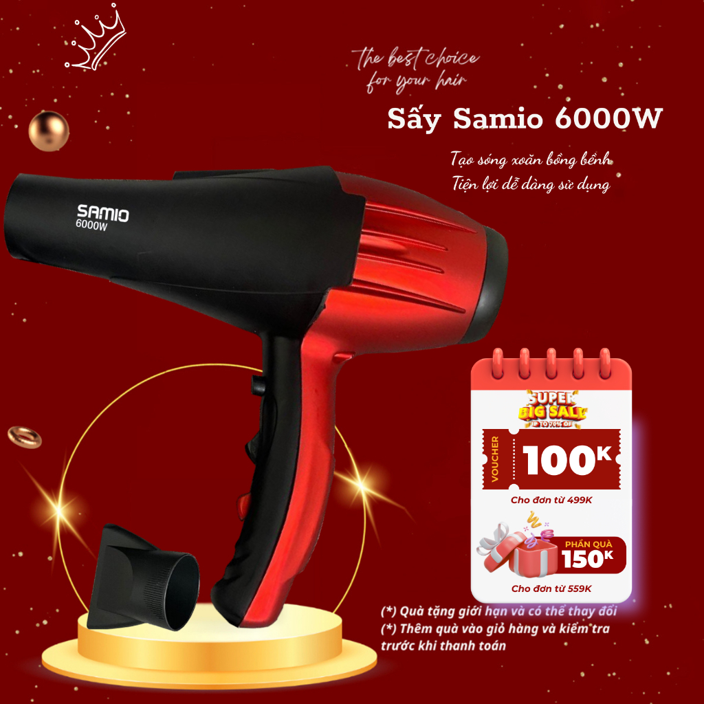 Máy Sấy Tóc Công Suất Lớn 6000W Bản Salon Cao Cấp, Máy Sấy Tóc 2 Chiều Nóng Lạnh Sấy Khô Tóc Nhanh 3 Nhiêu Chế Độ