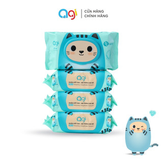 Combo 4 gói khăn giấy ướt Agi 80 tờ không hương - Con Mèo (BAO BÌ MỚI)
