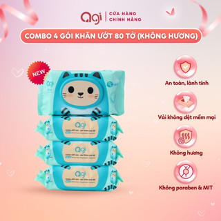 Combo 4 gói khăn giấy ướt Agi 80 tờ không hương - Con Mèo (BAO BÌ MỚI)