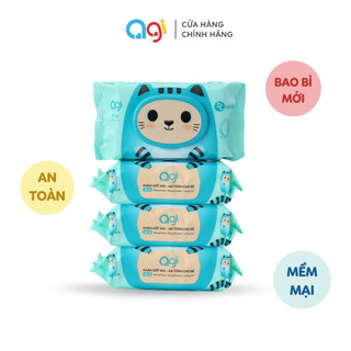 Combo 4 gói khăn giấy ướt Agi 80 tờ không hương - Con Mèo (BAO BÌ MỚI)