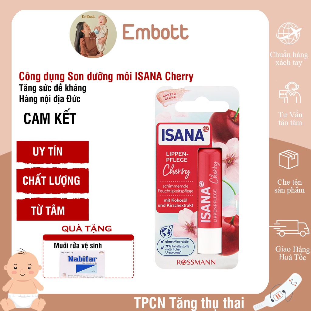 Son dưỡng môi ISANA dưỡng ẩm chuyên sâu bảo vệ môi hàng Đức Embott