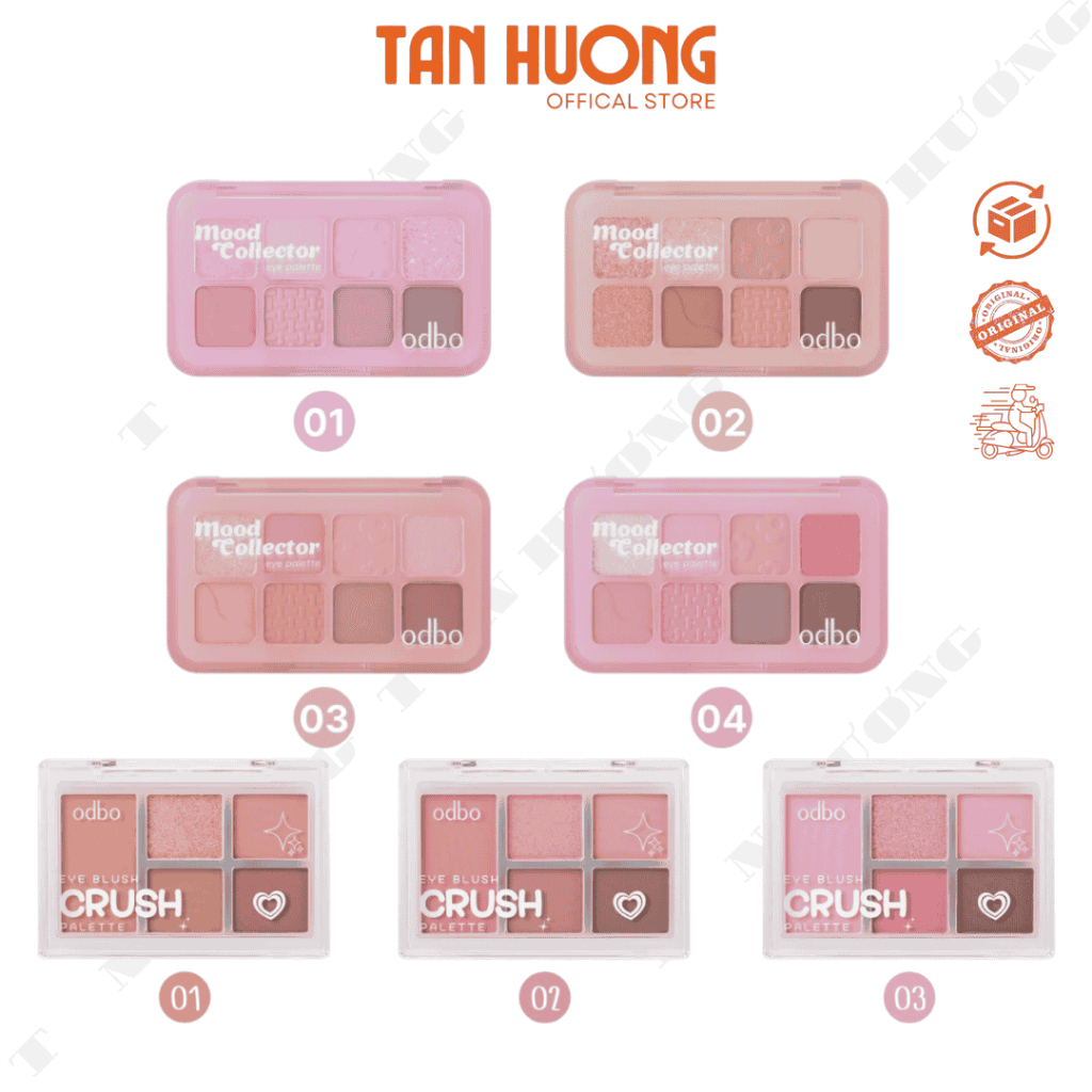 Bảng Phấn Mắt Và Má Hồng ODBO Mood Collector OD2030 Và Eye Blush Crush ODS04 Nhiều Tông Màu Dễ Dùng