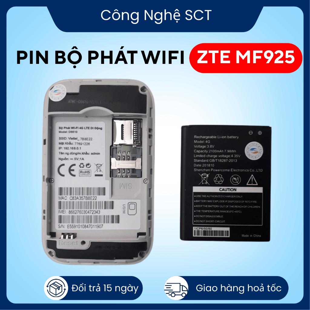 Pin của bộ phát wifi 4G LTE MF925 pod pin gắn trong thay thế tiện dụng MF925 - bảo hành 1 tháng
