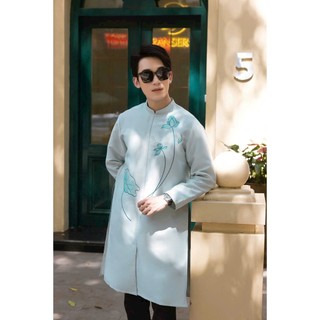 Áo Dài Nam Trúc Liên - Áo Dài Bảo Long - Tơ Lụa Nhẹ Cao Cấp, Họa Tiết Thêu Sen Tối Giản, Form Lịch Lãm Chuẩn Đàn Ông Việ