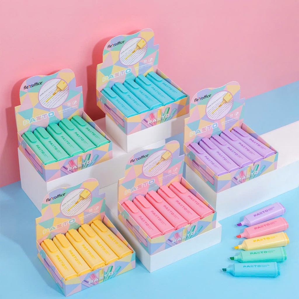 Bút dạ quang màu Pastel Thiên Long Flexoffice Pazto FO-HL009/VN - Bút dạ quang rửa được