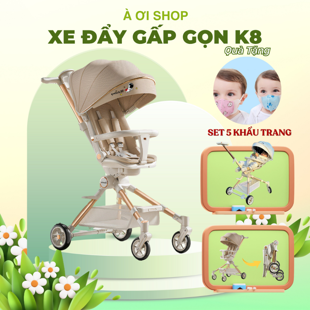 (Hỏa tốc HCM) Xe đẩy cho bé gấp gọn K8 mẫu mới có BÀN ĂN và NHẠC cho bé xe đẩy 2 chiều gấp gọn tiện 