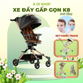  Xe đẩy cho bé cao cấp K8 cho bé từ 2 tháng có bàn ăn dặm tặng kèm khay để bình sữa và vô lăng nhạc có lò xo giảm xóc 