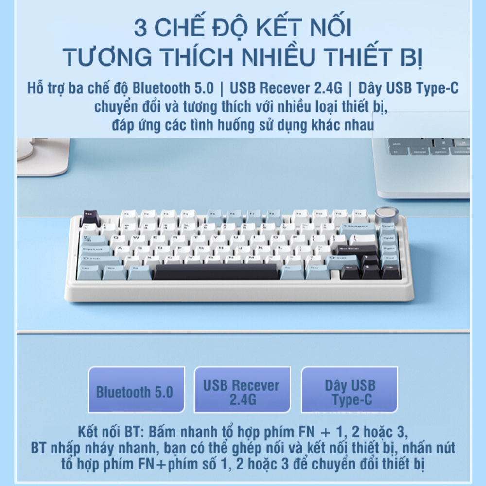 [CHÍNH HÃNG] Bàn Phím Cơ 3 Mode 75% AULA F75 Không Dây Hotswap Kết Nối Bluetooth USB 2.4G Có Núm Vặn Đa Năng | BigBuy360 - bigbuy360.vn