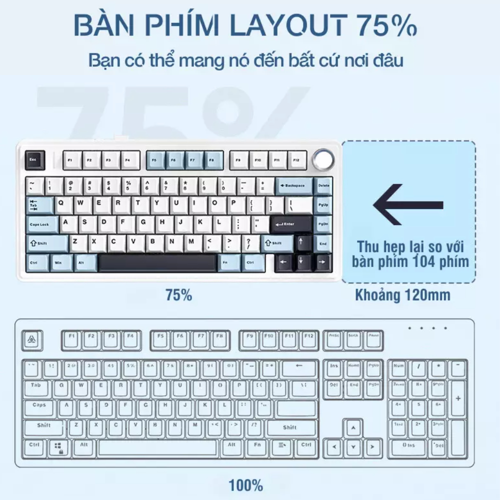 [CHÍNH HÃNG] Bàn Phím Cơ 3 Mode 75% AULA F75 Không Dây Hotswap Kết Nối Bluetooth USB 2.4G Có Núm Vặn Đa Năng | BigBuy360 - bigbuy360.vn