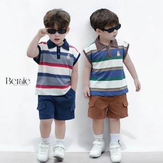   8-22kg  Bộ quần áo bé trai BERNIE set áo ba lỗ kẻ ngang quần đùi jean phong cách Hàn Quốc BE268 