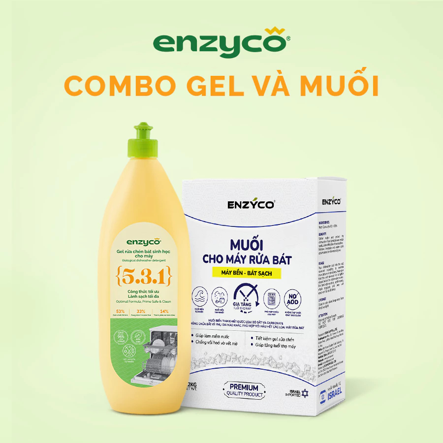 Combo Gel Rửa Bát Và Muối Rửa Bát Dành Cho Máy Enzyco - Chiết Xuất Bồ Hòn và Enzyme Dứa