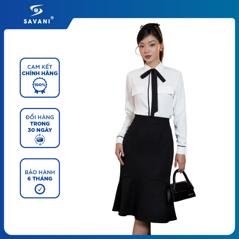 Áo Sơ Mi Nữ Dài Tay SAVANI, Áo Sơ Mi Công Sở Thanh Lịch, Chất Liệu Mềm Mại, Đứng Form WLS006K4