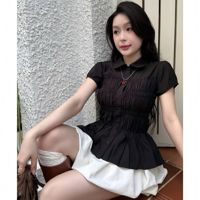 [Hàng loại 1] Áo Sơ Mi Nhún Tay Phồng Nhún Eo Cổ Sen Vải Cotton Mềm Mát_Có bigsize | BigBuy360 - bigbuy360.vn