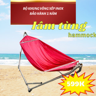  Võng Xếp Inox Cao Cấp Phi 32 Có Lưới Cán Thép Cỡ Đại  Khung Bảo Hành 1 Năm  240*80cm 