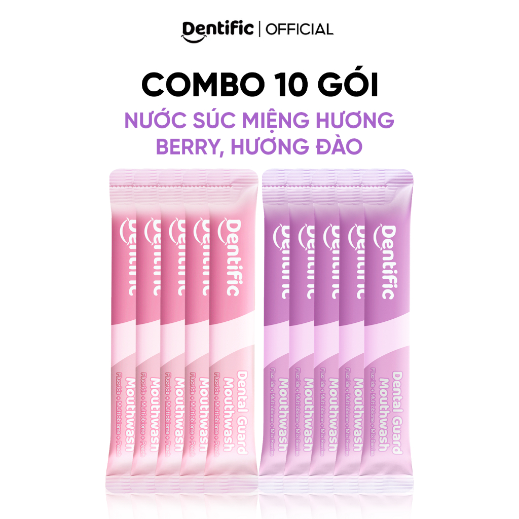 Combo 10 gói nước súc miệng hương đào mọng Dentific Peach Bad Breath Mouthspray 130ml
