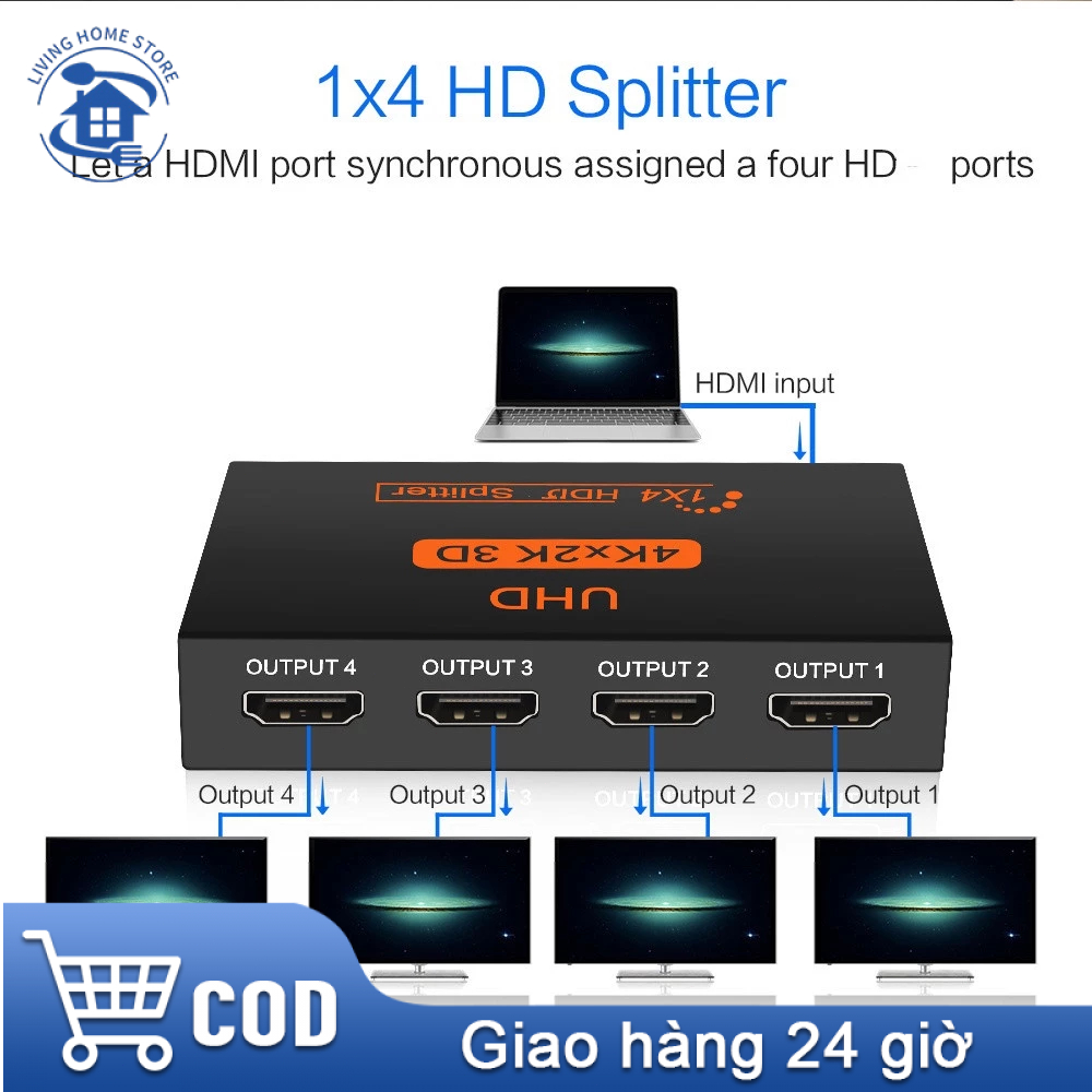 [🎆 Free shipping] Full Box Bộ chia HDMI 4K 2K Bộ chia HDMI 2 cổng HDMI 4 cổng HDMI 1x4 1x2 kim loại 