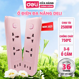 [Bản Đặc Biệt] Ổ Điện Đa Năng Chính Hãng Deli Chống Cháy, Ổ Chịu Tải 2500W, Nhựa ABS