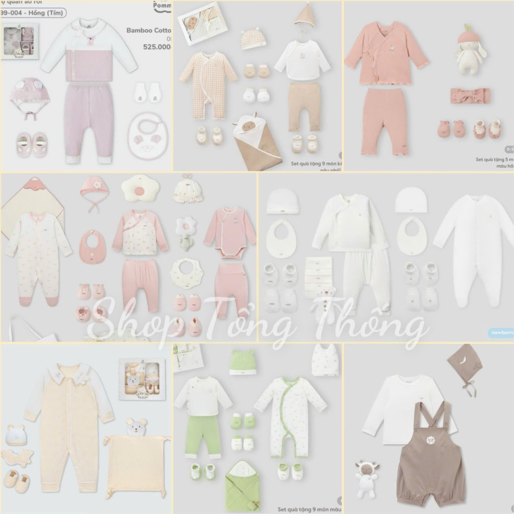 Set Quà NOUS LA POMME sơ sinh đầy tháng thôi nôi 5 9 16 19 món cao cấp mềm mịn co giãn tốt bé trai bé gái cực xinh