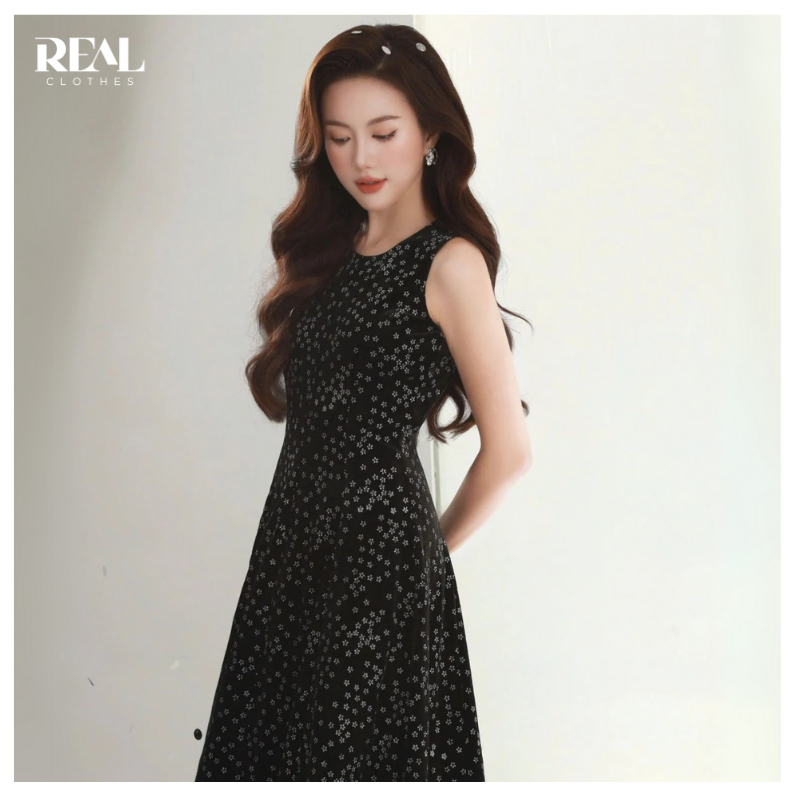 Đầm nhung hoa mai REAL CLOTHES, tôn dáng, sang trọng