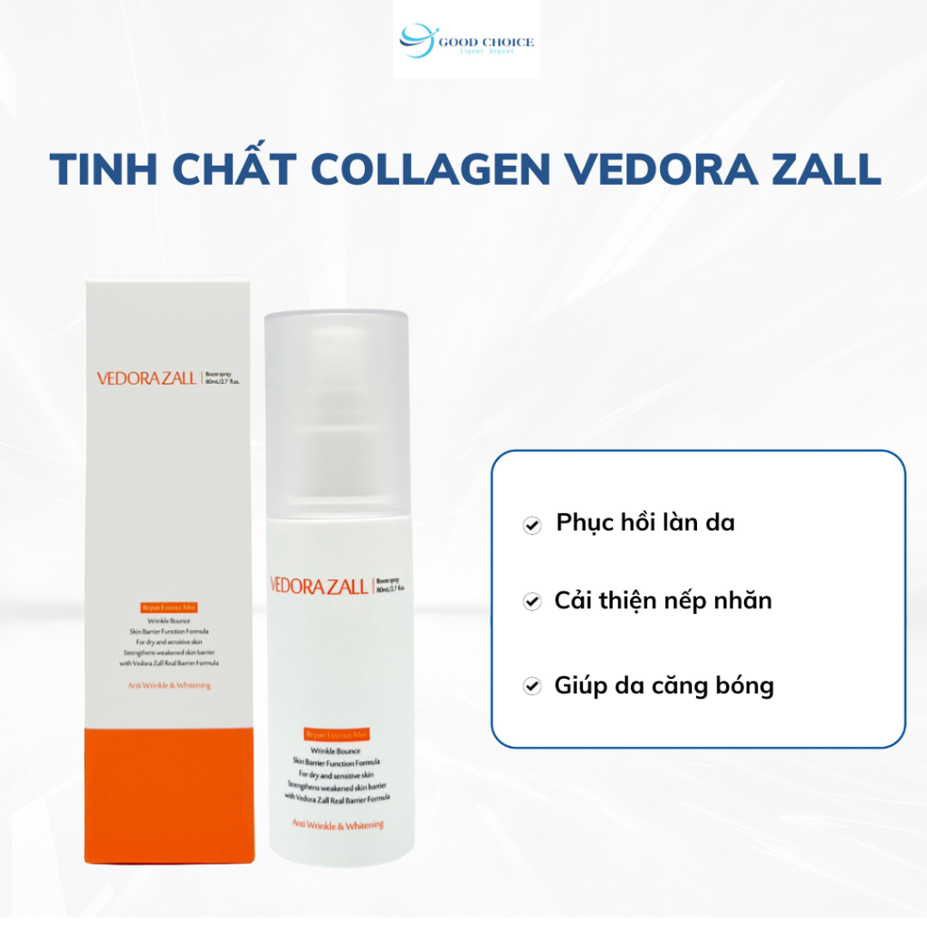 Tinh chất phủ bóng 82% Collagen Vedora Zall Vedora dạng xịt 80ml