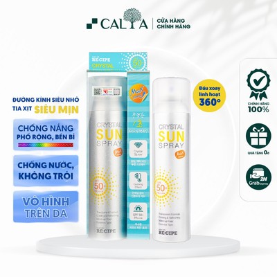 Xịt Chống Nắng RECIPE VÀNG Cho Mặt & Body, Chống Nước - Re:Cipe Crystal Sun Spray SPF50+ PA+++ 180ml