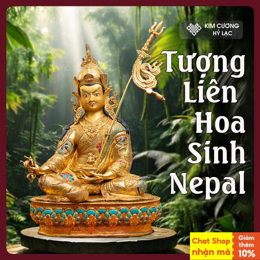 Tượng Liên Hoa Sinh Đồng Mạ Vàng Nepal 47cm [Mật Tông Việt Nam] Tượng Đồng Nepal Hiếm Có
