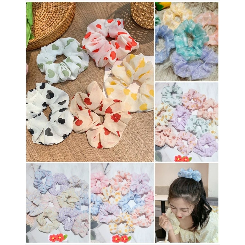 Dây cột tóc scrunchies nhiều họa tiết dễ thương