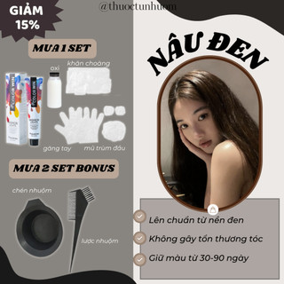 Set kem nhuộm tóc màu nâu đen hạ nền tự nhiên, tặng kèm oxi (200ml)
