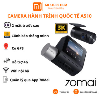  Camera Hành Trình 70mai Dash Cam A510 4G Quốc Tế 3K HDR Có GPS ADAS Báo Tốc Độ Ghi Hình Trước Sau 