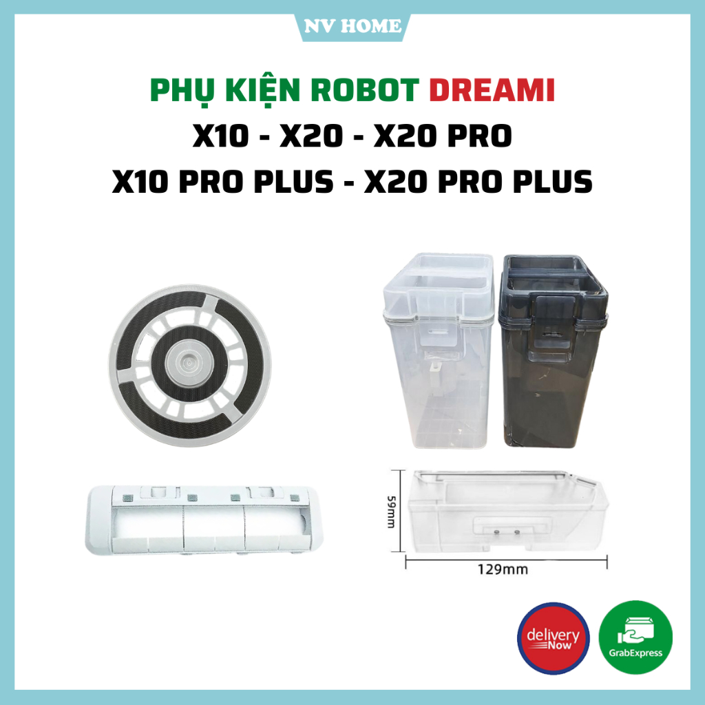 Phụ kiện robot hút bụi Dreami x10, X10 pro plus, X20, x20 pro plus, hộp bụi, hộp nước, chặn chổi