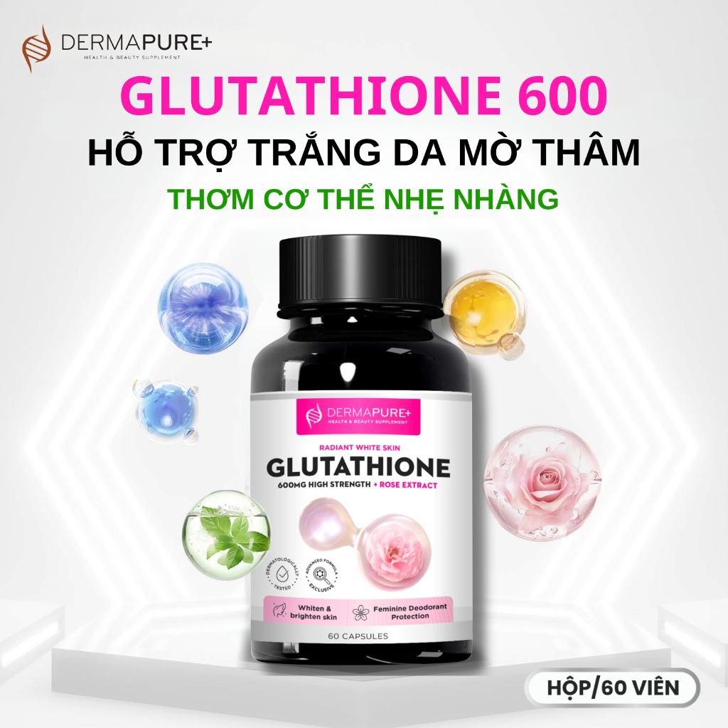 Viên uống trắng da Glutathione 600 thơm cơ thể - Hỗ trợ sáng da, mờ thâm - DERMA PURE HEALTH & BEAUTY SUPPLEMENT