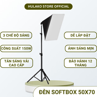 Bộ Đèn Trợ Sáng chụp ảnh sản phẩm SoftBox Vuông 50x70 HULAKO trợ sáng Livestream, chụp ảnh, Công Suất 150w 3 chế độ sáng