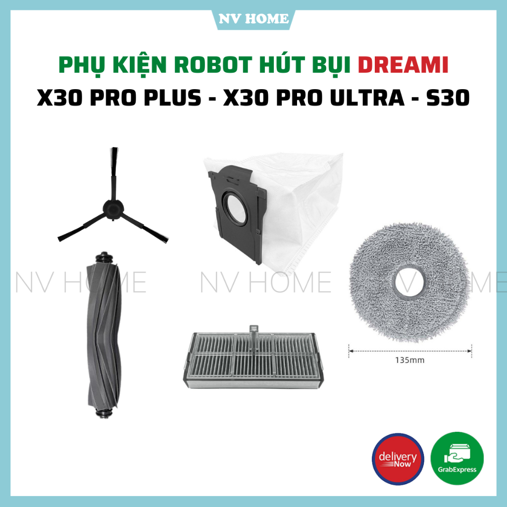 Phụ kiện robot hút bụi Dream X30 ultra, X30 master, L20 ultra, s30, l30s ultra khăn, lọc, chổi cạnh,
