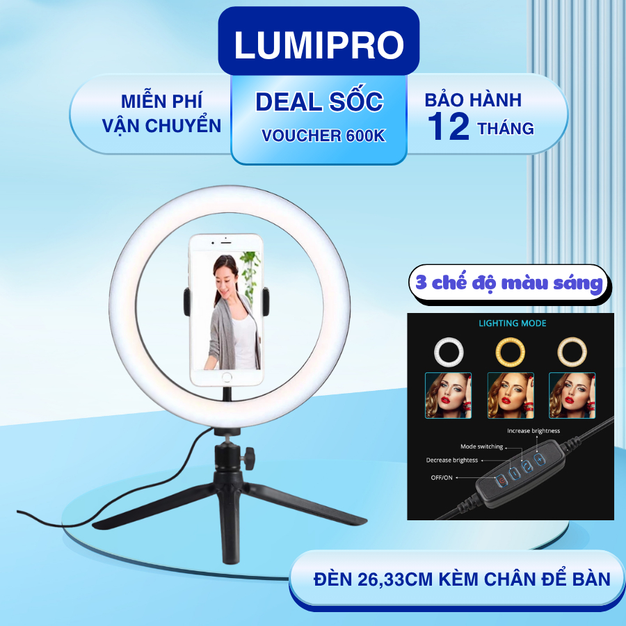 Đèn Livestream để bàn Size 26cm hỗ trợ Make Up Trang Điểm, Chụp Ảnh Sản Phẩm, Bán Hàng Online