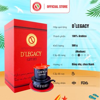  Hộp quà tặng D' Legacy Gift Set  500g + phin gốm Bát Tràng  - Rang vừa - Đắng nhẹ chua thanh - Pha phin - Copen Coffee 