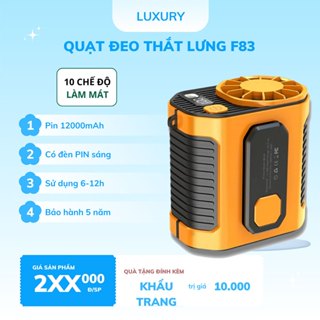 Quạt Mini Đeo Thắt Lưng F83 Giúp Làm Mát Hạ Nhiệt Cơ Thể, Pin 12000mAh Tích Hợp Sạc Dự Phòng