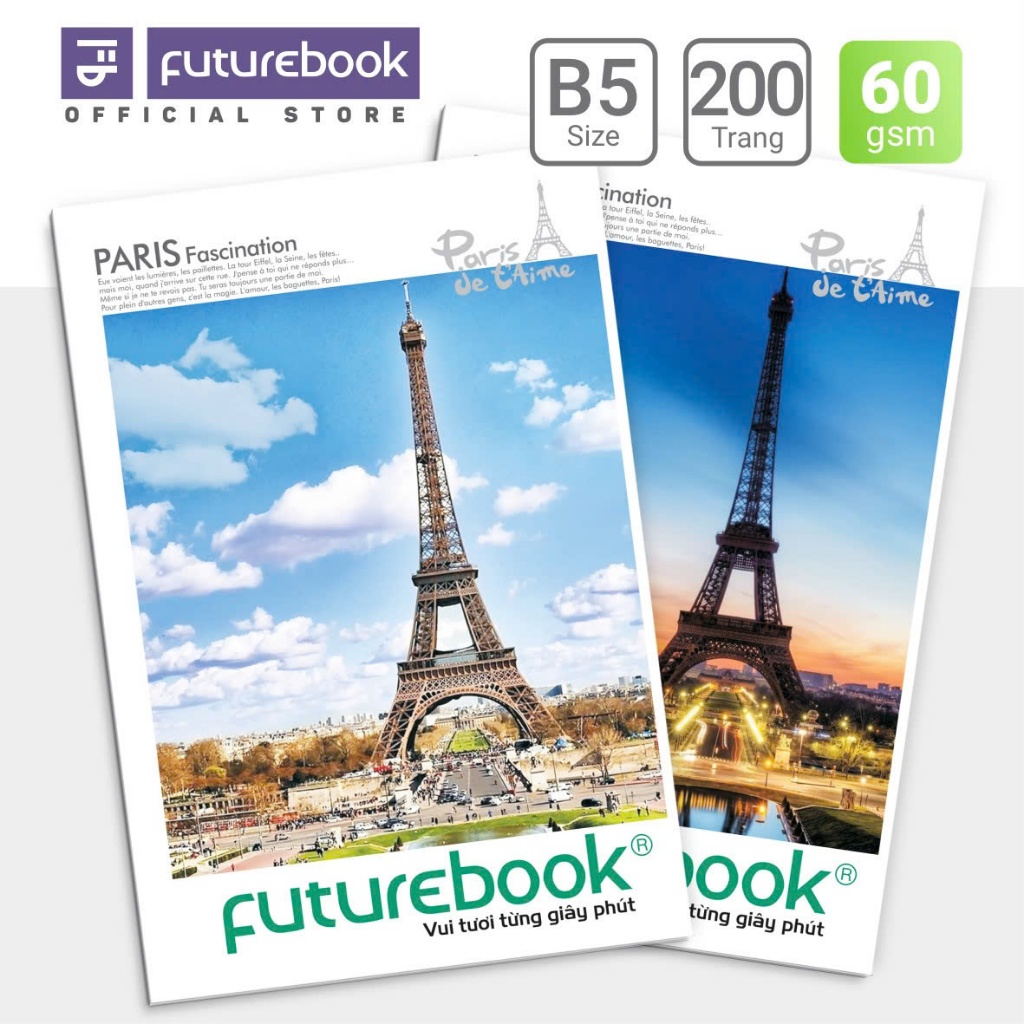 Tập Học Sinh FUTUREBOOK [ Vở Sinh Viên ] B5  200 trang 4 ôly / kẻ ngang 60GSM - Paris