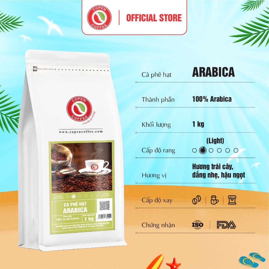  Cà phê hạt Arabica gói 1kg  Q  - Rang mộc nguyên chất - Đắng nhẹ chua thanh hậu ngọt - Pha máy pha phin - Copen Coffee 