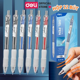 [Chống Đau Tay] Hộp 12 Bút Gel Đệm Xốp EG104 Bút Bi Nước Học Sinh Deli Đệm Tay Siêu Êm, Ngòi ST 0.5mm Nhanh Khô Đều Mượt