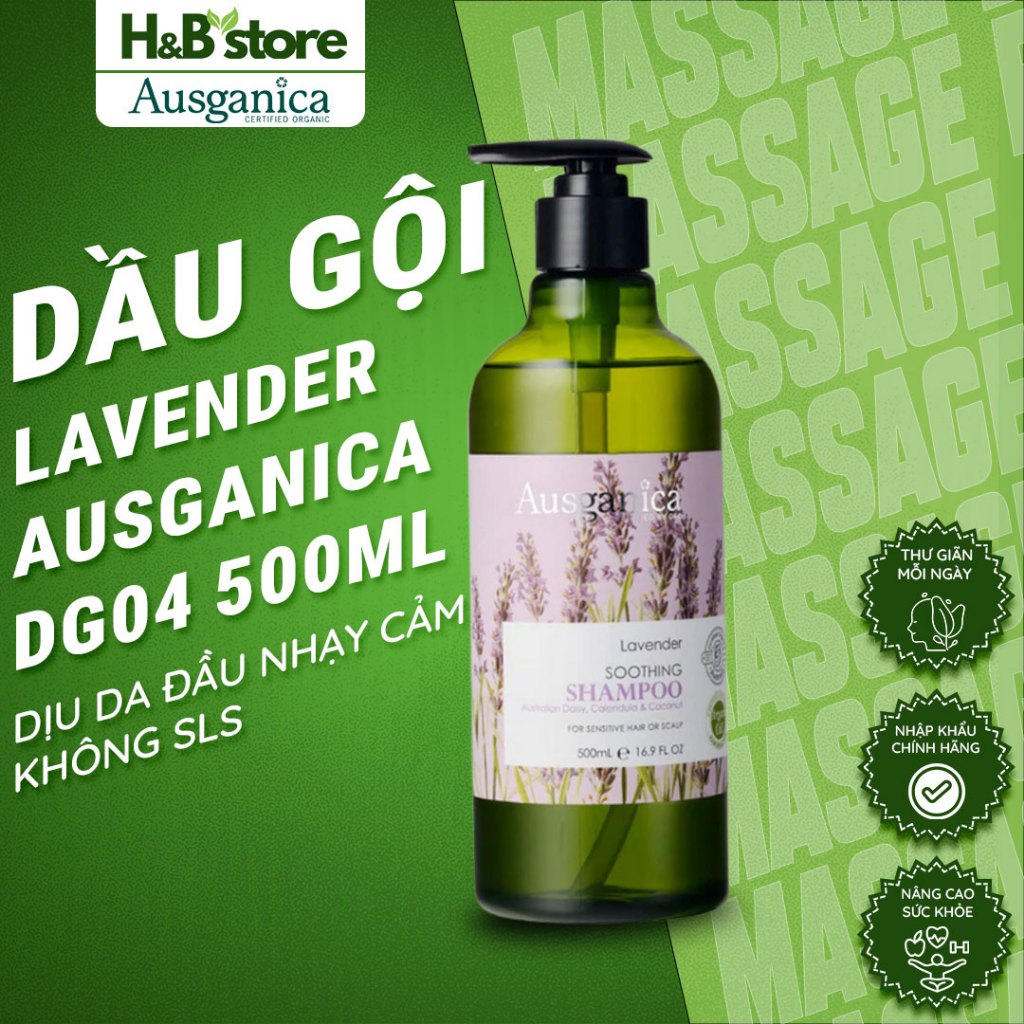 Dầu Gội Lavender Ausganica DG04 500ML – Dịu Da Đầu Nhạy Cảm, Không SLS | H&B Store Vietnam
