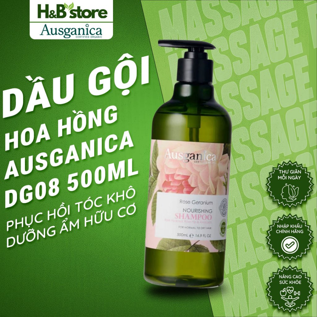 Dầu Gội Hoa Hồng Ausganica DG08 500ML – Phục Hồi Tóc Khô, Dưỡng Ẩm Hữu Cơ | H&B Store Vietnam