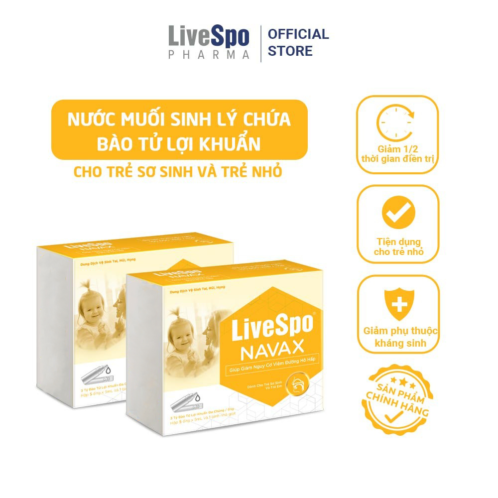 Combo 2 hộp Nhỏ mũi giúp giảm viêm mũi, nghẹt mũi cho trẻ em - LiveSpo Navax sơ sinh (Hộp 5 ống)