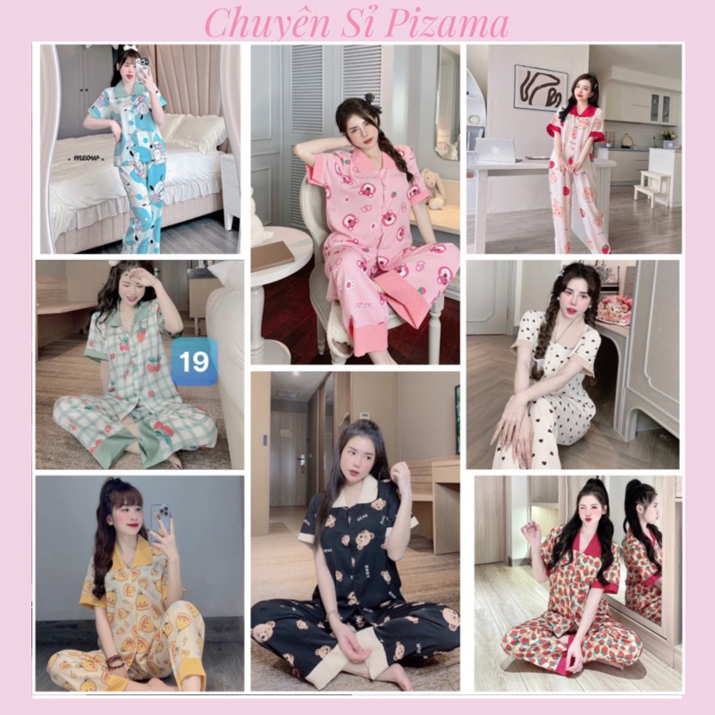 Bộ ngủ - đồ ngủ pijama cổ sen tay cộc quần dài chất kate Thái