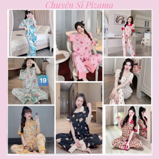 Bộ ngủ - đồ ngủ pijama cổ sen tay cộc quần dài chất kate Thái