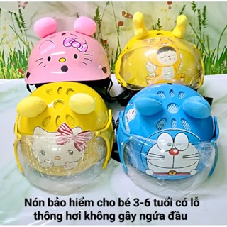 BÌNH TÂN SHOP 👑 Nón bảo hiểm trẻ em có kính 2-5 tuổi dưới 25kg họa tiết Hello Kitty - đôrêmon cao cấp có lỗ thông hơi