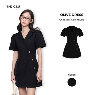 Đầm ngắn tay phồng cổ sơ mi THE C.I.U - Olive Dress