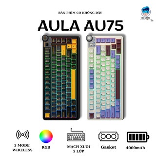 Bàn phím cơ Aula Au75 - 3 mode kết nối - Mạch xuôi - Led RGB - Núm vặn - Có app tùy chỉnh